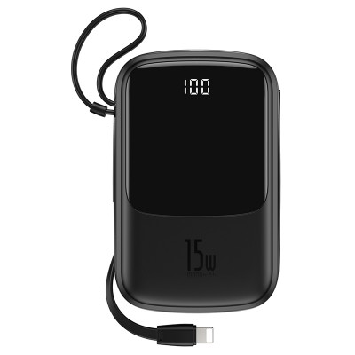 УМБ BASEUS with lightning cable Qpow Digital Display 10000mAh |2USB/Type-C/Lightning, 3A, 15W|