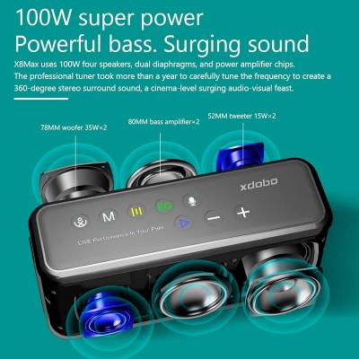 Акустика xdobo x8 Max IPX5 |BT5.0, DSP/EQ, 100W, TWS, 12h Max|