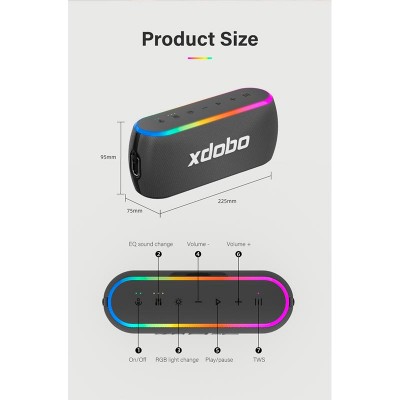 Акустика xdobo x8 III IPX7 |BT5.3, EQ, 2*30W, TWS, AUX/TF/USB, 12h Max|