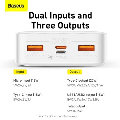 УМБ BASEUS Bipow Digital Display Power bank Overseas 20000mAh |2USB/1Type-C, PD/QC, 20W, 3A| (PPBD050302)