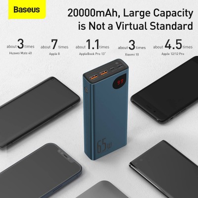 УМБ BASEUS Adaman Metal Digital Display Quick Charge Power Bank 20000mAh |2USB/1Type-C, 6A, 65W| (PPIMDA-D03)