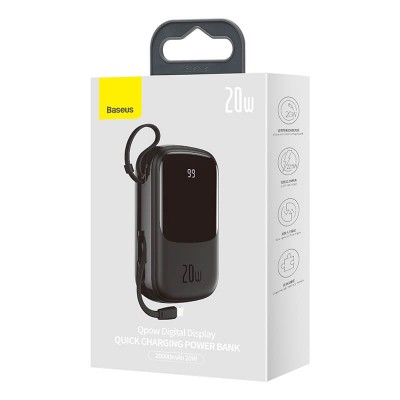УМБ BASEUS Qpow Digital Display Quick Charging Power Bank (With IP Cable) 20000mAh |USB/Type-C/Lightning, 20W/5A, PD/QC| (PPQD-H05)