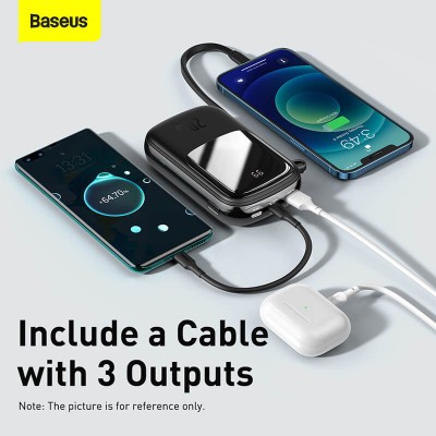 УМБ BASEUS Qpow Digital Display Quick Charging Power Bank (With IP Cable) 20000mAh |USB/Type-C/Lightning, 20W/5A, PD/QC| (PPQD-H05)