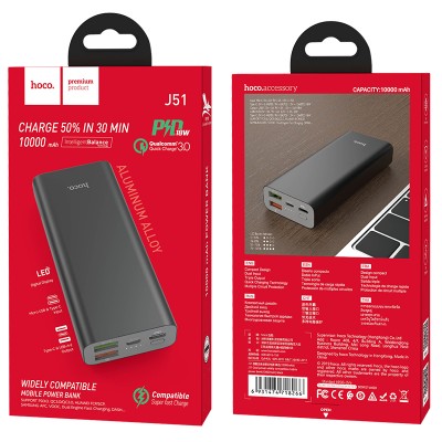 УМБ HOCO cool power 10000mah J51 |2USB/1Type-C, PD/QC, 3A|
