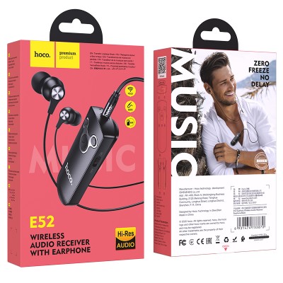 Аудіоресивер Hoco Bluetooth Euphony wireless audio receiver with earphone E52 |BT5.0, Hi-Res, 4H|