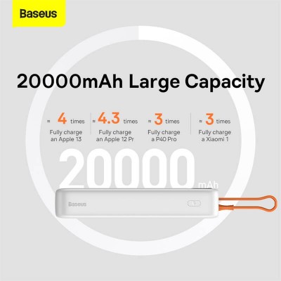 УМБ BASEUS Block Digital Display 20000mAh |1USB/1Type-C/Lightning Cable, 20W/3A, PD/QC| (PPLK000002)