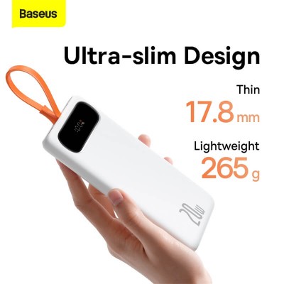 УМБ BASEUS Block Digital Display 10000mAh |1USB/1Type-C/Lightning Cable, 20W/3A, PD/QC| (PPBLK-02)