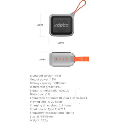 Акустика xdobo Prince 1995II IPX7 |BT5.0, AUX/TF, 12W, TWS, 6-20h Max|