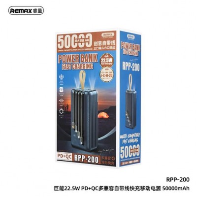 УМБ REMAX Hunergy Series 22.5 W LED cabled Bank 50000mAh RPP-200 2USB / 1TYPE-C, PD / QC, 20W, 3A|