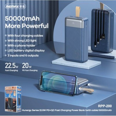 УМБ REMAX Hunergy Series 22.5 W LED cabled Bank 50000mAh RPP-200 2USB / 1TYPE-C, PD / QC, 20W, 3A|