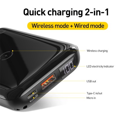 УМБ BASEUS Mini S Bracket with wireless charger 10000mAh |1USB/1Type-c, QC/PD, 10W/18W| (PPXFF10W-01)