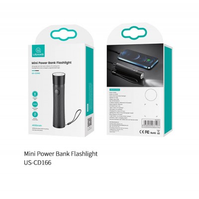 УМБ-ліхтар USAMS Mini Power Bank Rechargeable US-CD166 4000mAh |1USB/1Type-C, 2A, Flash Light 20M, 4Mode/11Hours|