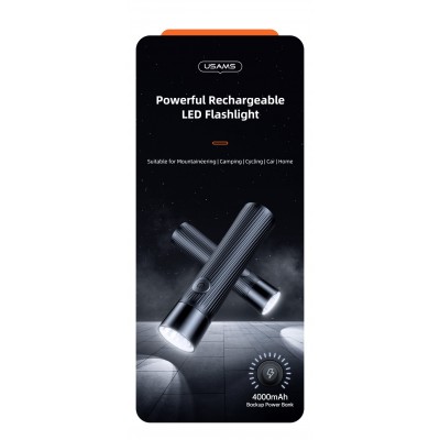 УМБ-ліхтар USAMS Mini Power Bank Rechargeable US-CD166 4000mAh |1USB/1Type-C, 2A, Flash Light 20M, 4Mode/11Hours|