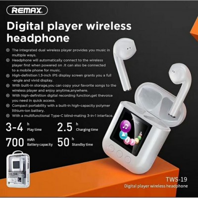 Навушники Bluetooth REMAX Digital Player TWS-19 |BT5.0, IPX4|