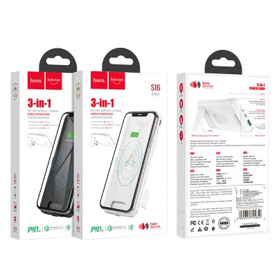 УМБ HOCO with wireless charger Energy lake S16 10000mah |1USB/1Type-C, PD/QC, 3A, 18W, 10W Qi|
