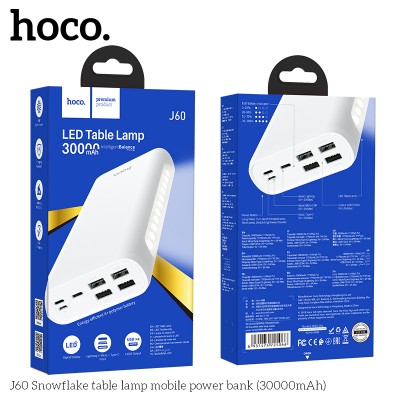 УМБ HOCO Snowflake table lamp mobile J60 30000mAh |4USB/Type-C/Lightning, 2A|