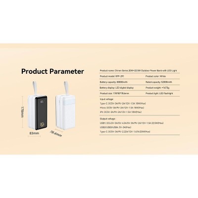 УМБ REMAX Chinen Series RPP - 291 80000mAh |3USB/Type-C/Lightning, PD/QC, 20W/3A|