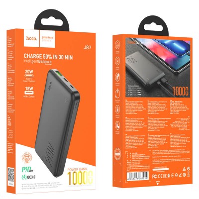 УМБ HOCO Tacker power bank J87 10000mah |1USB/1Type-C, 20W/3A, QC/PD|