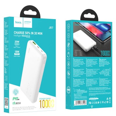 УМБ HOCO Tacker power bank J87 10000mah |1USB/1Type-C, 20W/3A, QC/PD|