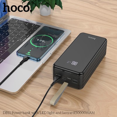 УМБ Hoco Power bank with LED light and Lanyard DB11 50000mAh |4USB/Type-C/Lightning, 2.1A|