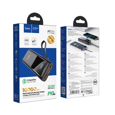 УМБ HOCO Mobi fully compatible power bank J41 Pro 10000mah |1USB/Type-C/Lightning, PD/QC, 22.5W, 3A|