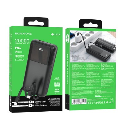 УМБ BOROFONE BJ22A fully compatible power bank with cable 20000mAh |1USB/1Type-C, 20W/3A, PD/QC|