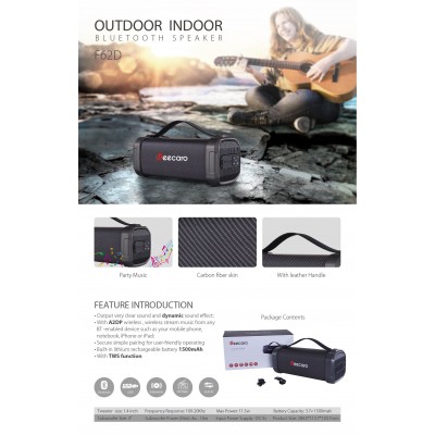 Акустика Bluetooth Beecaro F62D |BT5.0, TWS, 8W, FM, AUX| (284*113*120mm)