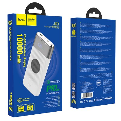 УМБ HOCO with wireless charger Velocity J63 10000mah |1USB/2Type-C, 18W/3A, QC/PD|
