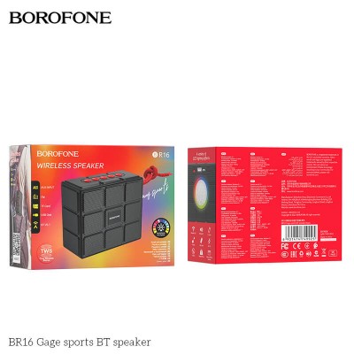 Акустика BOROFONE LED Gage sports BT BR16 |BT5.1, TWS AUX, FM, TF, USB, 4hours|