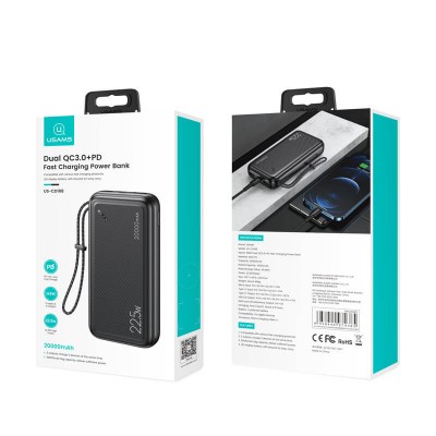 УМБ USAMS Lanya 20000mAh US-CD168 PB60 |2USB/1Type-C, 22.5W/3A, PD/QC|