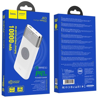 УМБ HOCO with digital display wireless charging Velocity J63 10000mah |1USB/1Type-C, QC/PD, 20W, 3A|