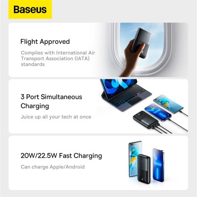 УМБ BASEUS Bipow Pro Digital Display Fast Charge Power Bank 20000mAh |2USB/1Type-C, 20W/3A, PD/QC| (PPBD040301)