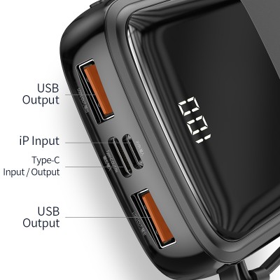 УМБ BASEUS Q Pow Digital Display 10000mah (With Type-C) |3A, 15W, 2USB/1Lightning/1Type-C| (PPQD-A09