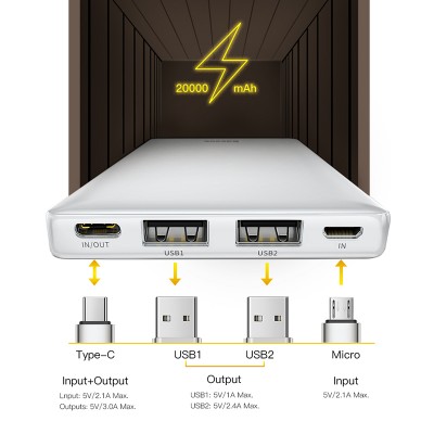 УМБ BASEUS Mini JA Fast charge power bank 20000mAh |3A, 15W, 2USB/1Type-C|