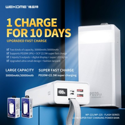 УМБ WK Fast Charging with Digital Display WP - 221 30000mAh |2USB/1Type-C, 22.5W/5A, PD/SCP/QC|