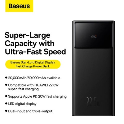 УМБ Baseus Star-Lord Digital Display Fast Charging Power Bank 20000mAh |2USB/Type-C, PD/QC, 22.5W/3A|